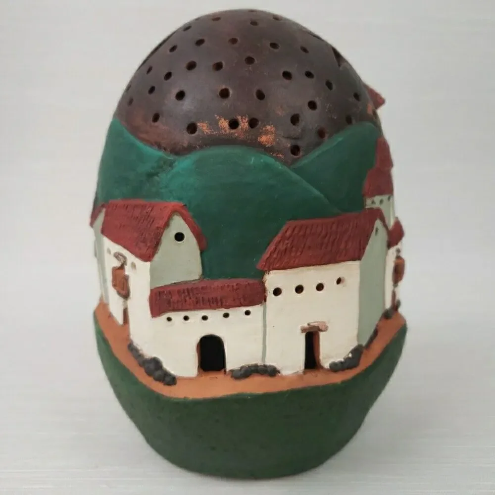 Peruvian Village Egg Shaped Luminary Candle Cover Terra Cotta Folk Art Salas